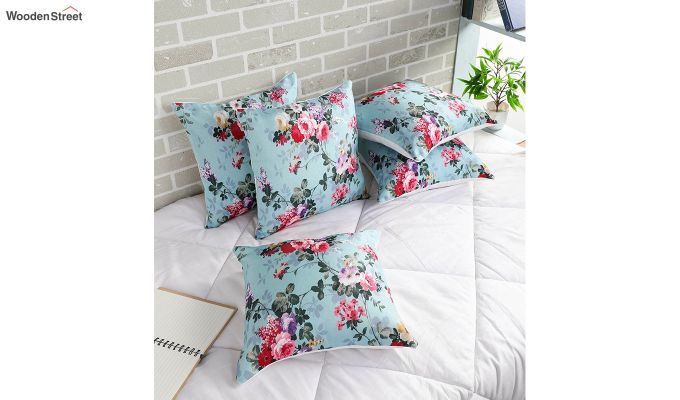 Abstract Blue Floral Pattern Jute Cushion Covers (Set of 5)